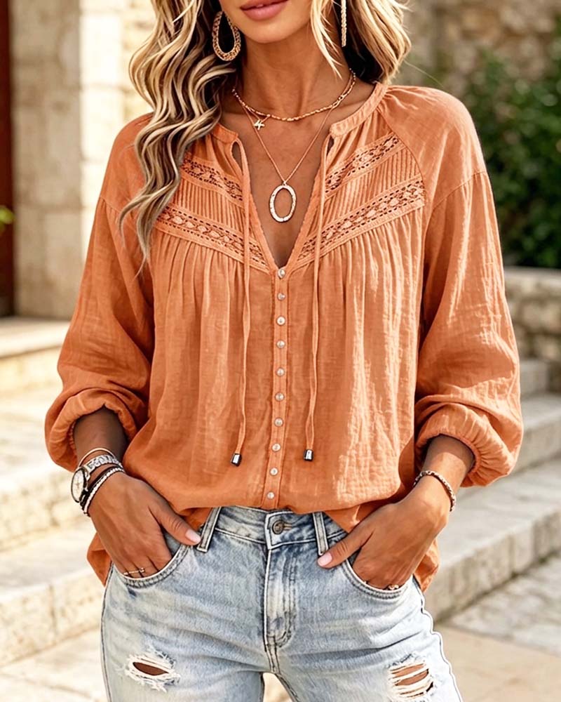 Blus Casual Hollow Out Spets