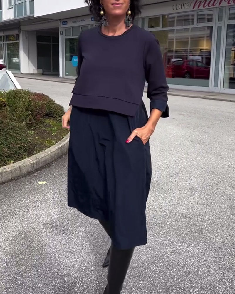 Klänning Rund Halsringning Lapparbete Modern