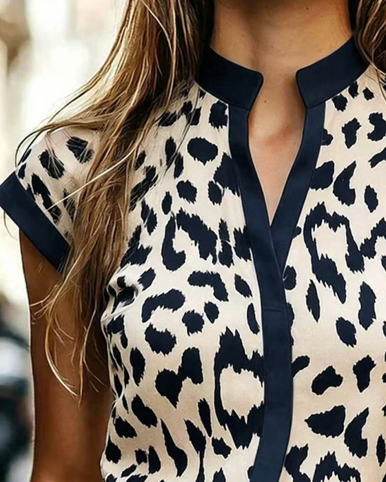 Blus Ståkrage Leopard Kort Ärm