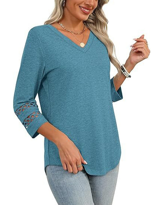 V-Hals T-Shirt Med Hålrig Krage Design