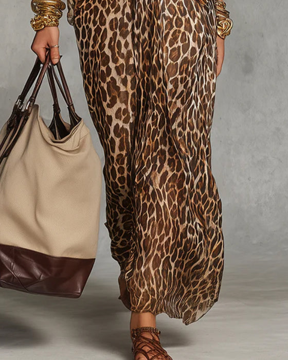 Klädning Trendig Leopard Fladdermus Ärm