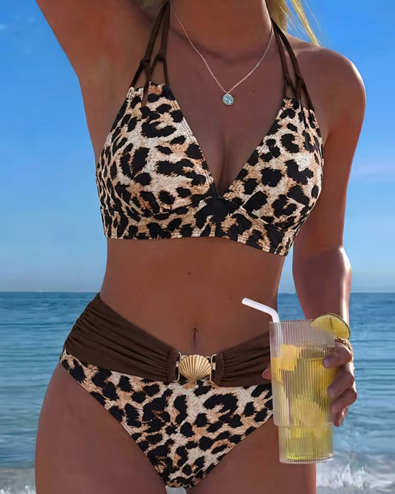 Bikini V-hals Leopardmönster