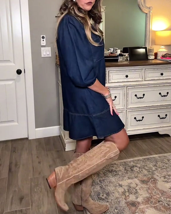 Klänning avslappnad v-ringad knälång smal