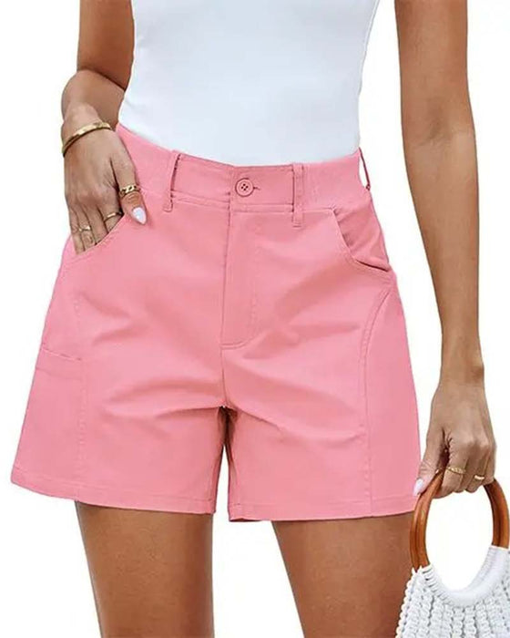 Shorts Med Fickor Knappar Enfärgad