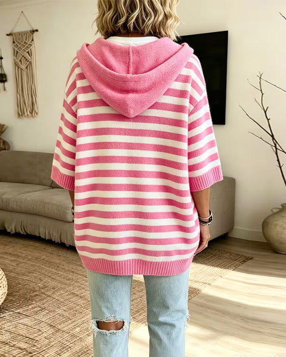 Sweater Rand Huva Löss Tretrekvart Ärm
