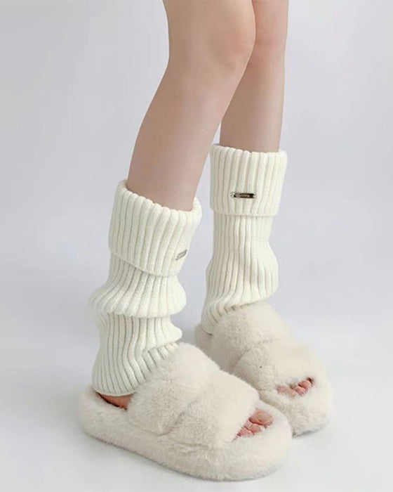 Damers Enkla Enfärgade Benvärmare Med Metallmärke, Minimalistiskt Dammode