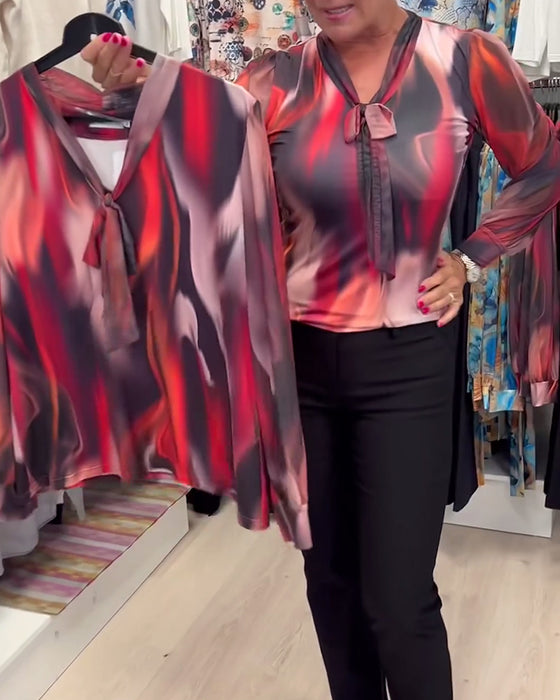 Blus med elegant långärmad tryck