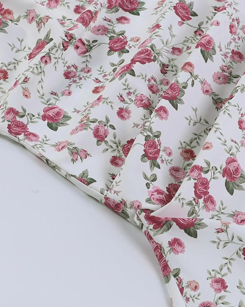 Klänning Småblommig Rynkad Bantande Axelbandslös