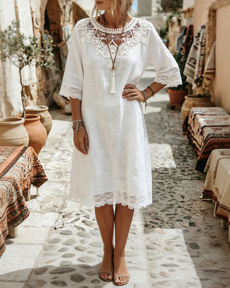 Klänning Spets Casual Midi