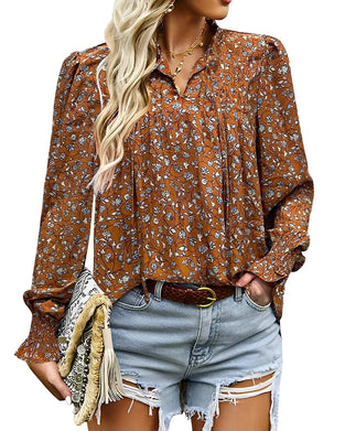 Blus Puffärm Blommig Lång Ärm
