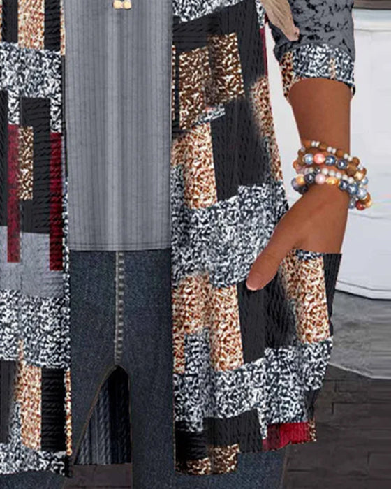 Långärmad Blus Med Tryck I Faux Tvådel-Stil