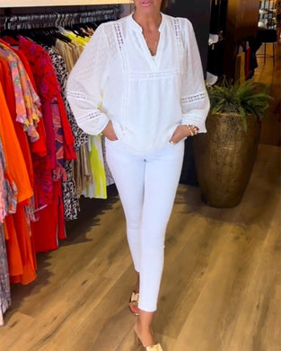 V-ringad spetspanel långärmad topp