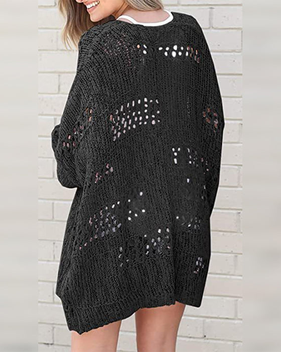 Cardigan Casual Långärmad Utskuren Tröja