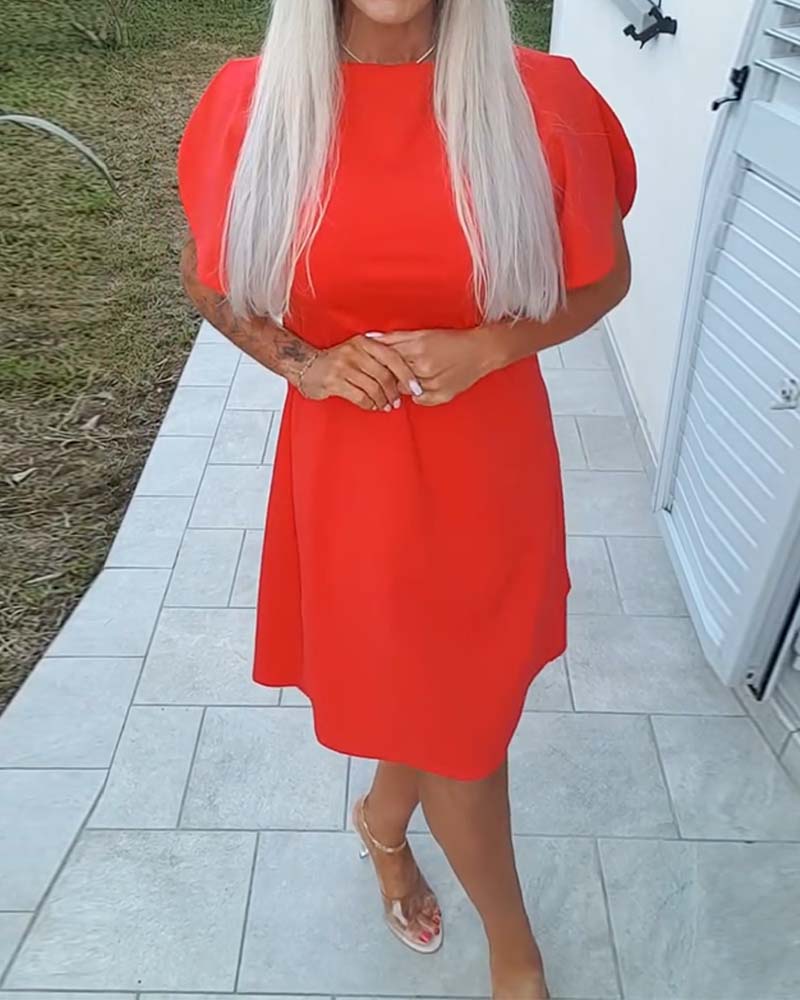 Klänning Enfärgad Puffärm A-Linje