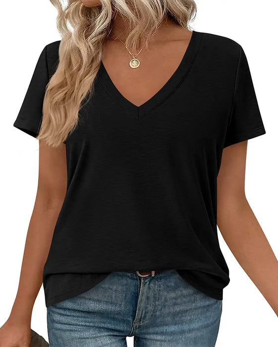 T-Shirt Pullover V-Hals Solid