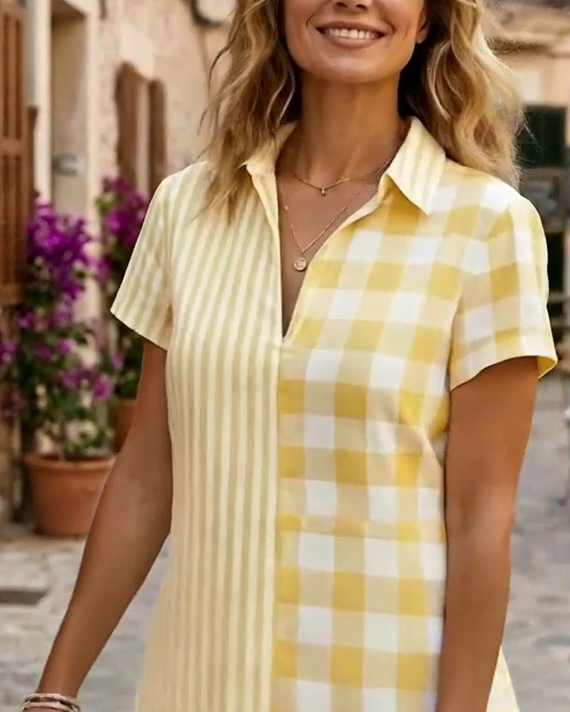 Klänning Rutig Och Randig Lappverk Skjorta