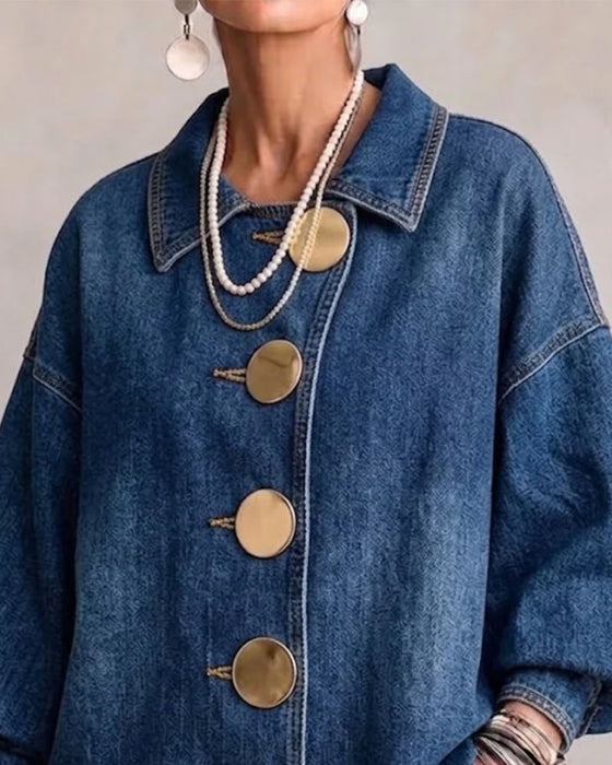 Kappa Slag Knappad Puff Ärm Denim