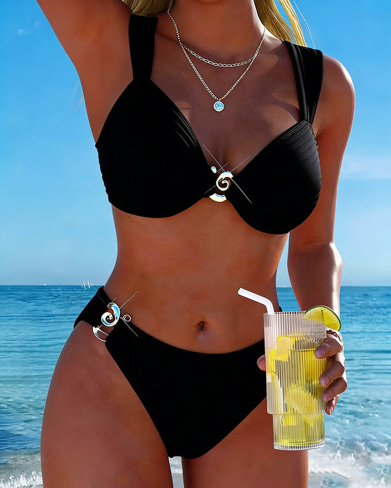Bikini Vertikalt Mönster Metall Spänne Splitt
