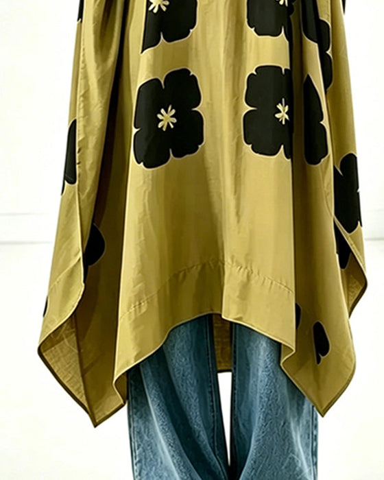 Klänning Print V-Ringning Fladdermusärm Loose Fit