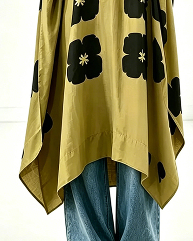 Klänning Print V-Ringning Fladdermusärm Loose Fit