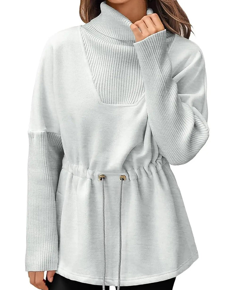 Sweatshirt Hög Krage Lång Ärm Midja Dragsko