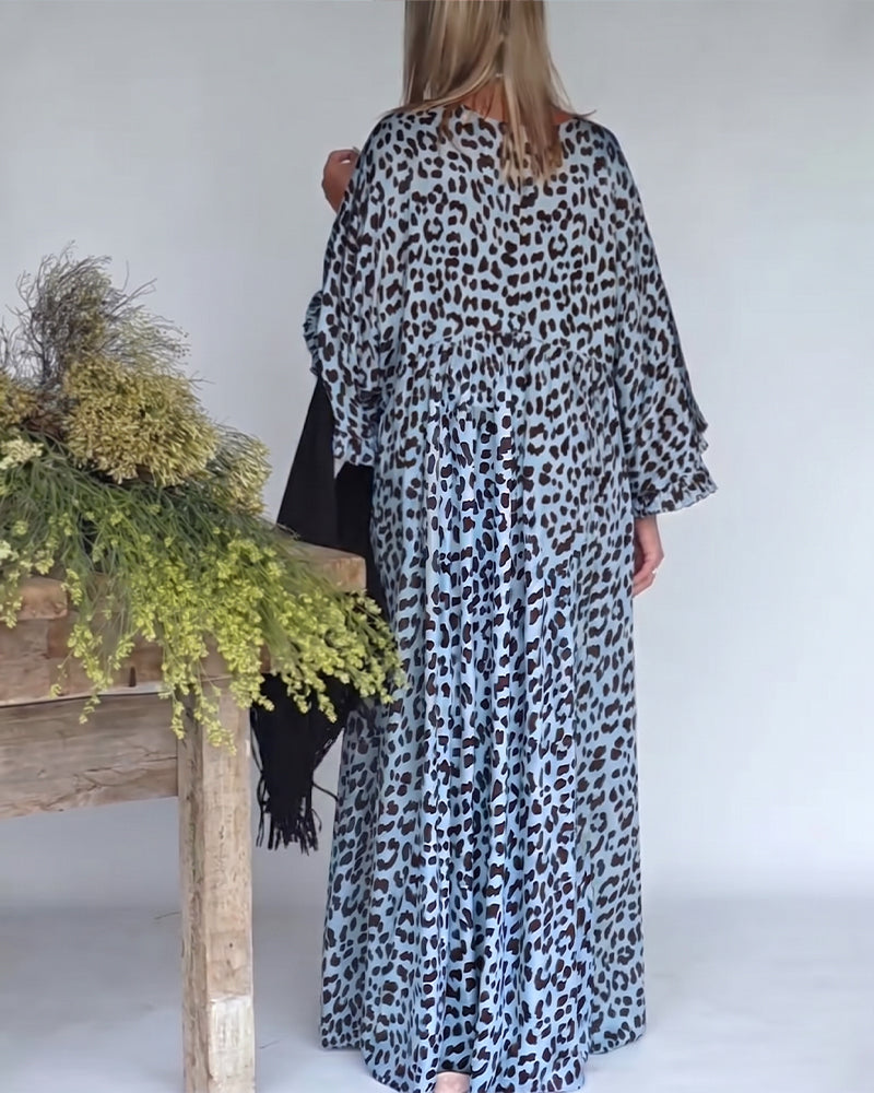 Klänning V-Ringning Leopardprint Loose Fit Casual