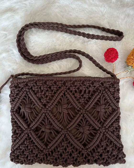 🏆Snabbrea⚡Minimalistisk Toffs Kvinnlig Clutch – Retro Vävd Väska i Bomullssnöre Sommarsemester Boho Strandväska