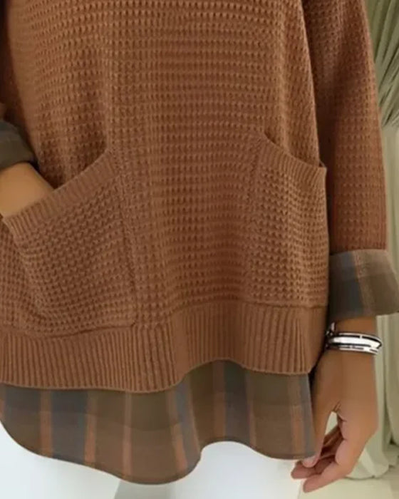 Lös Enfärgad Pullover Med Ficka