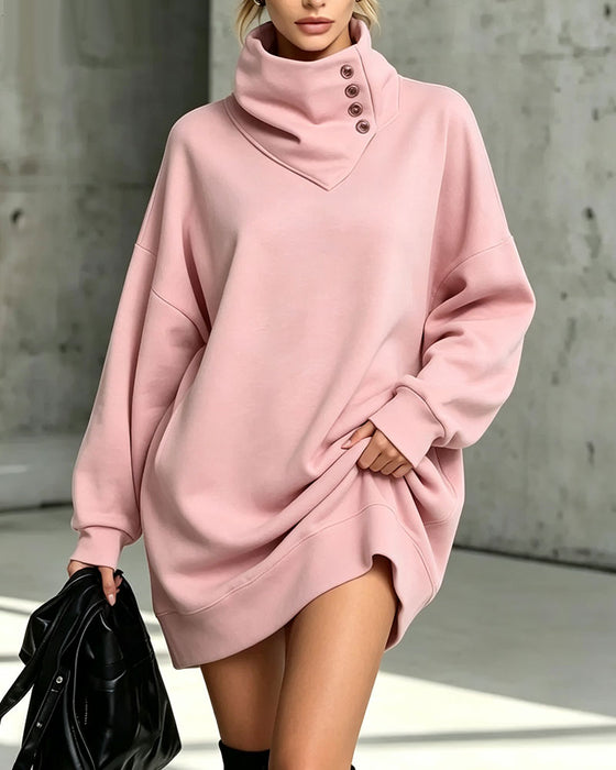 Klänning Turtleneck Diagonal Knapp Loose Fit
