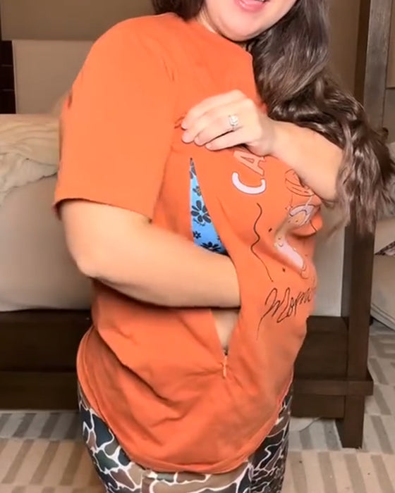 T-Shirt Tryckt Rund Hals Amning