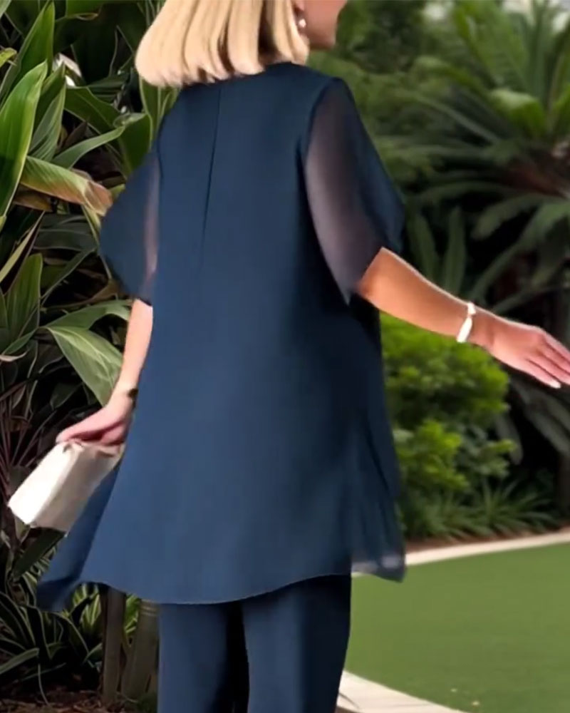 Set Sidentyg Asymmetrisk Topp Vida Ben Byxor