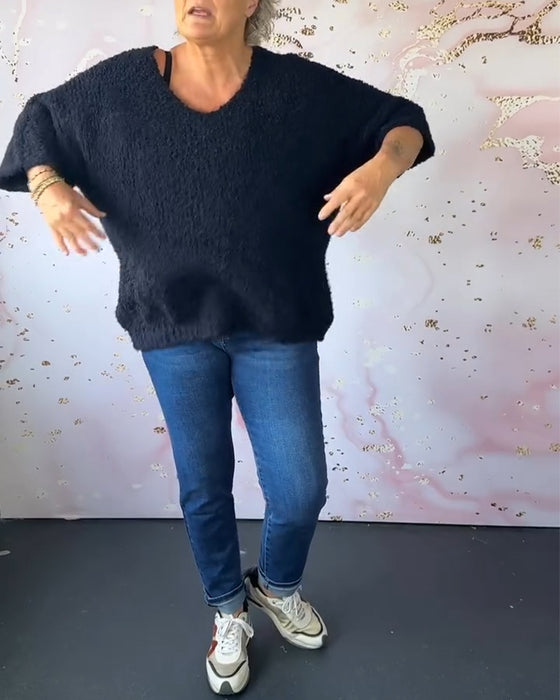 V-ringad enfärgad casual tröja