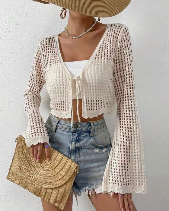 Cardigan Enkel Solid Hål Ut Strand