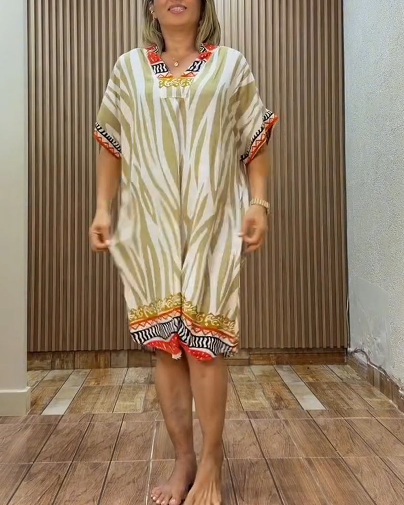 Klänning Bohemisk Zebra Tryck V-Hals Löst