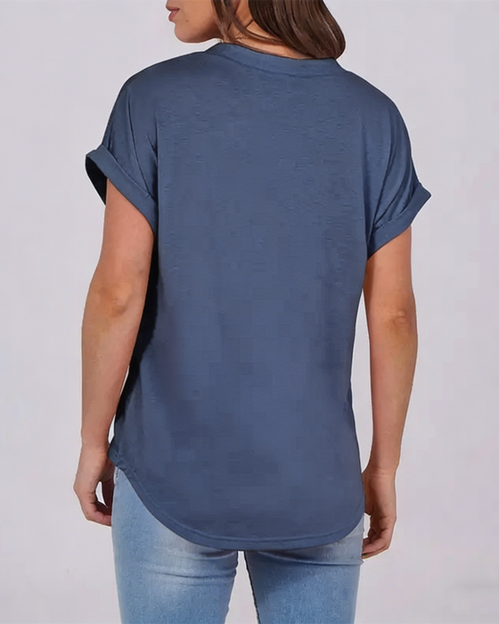 T-Shirt Enfärgad V-Ringad Kortärmad