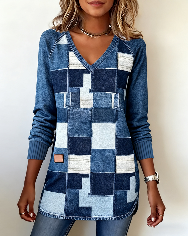 V-Ringad Topp Med Retrotryck Och Slits