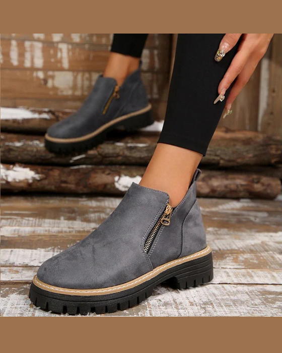 🔥Höst- Och Vintergodisar🔥Damstövlar Med Rund Tå Och Dragkedja I Sidan