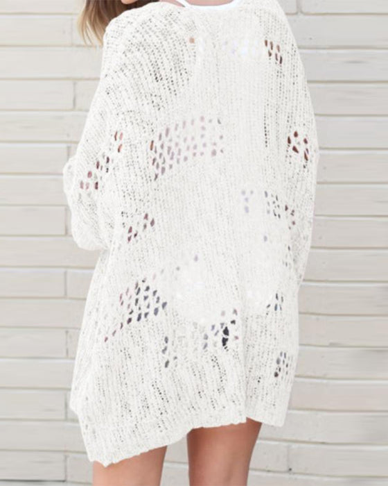 Cardigan Casual Långärmad Utskuren Tröja