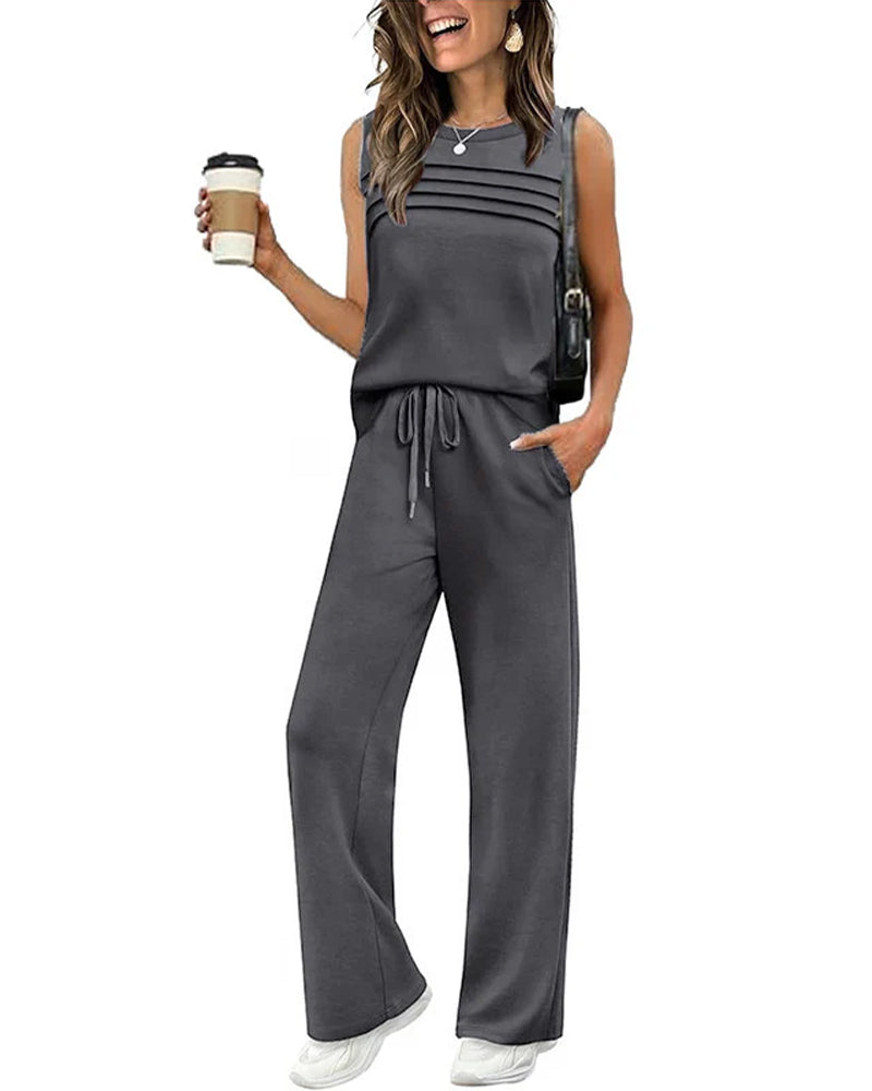 Tvådelad Set Veckad Väst Topp