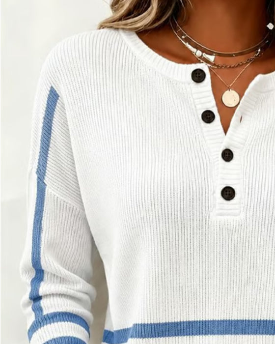 Pullover Randig Henley Stickad