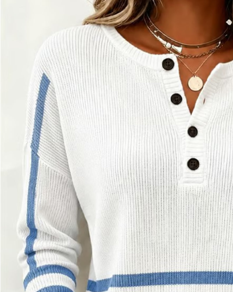 Pullover Randig Henley Stickad