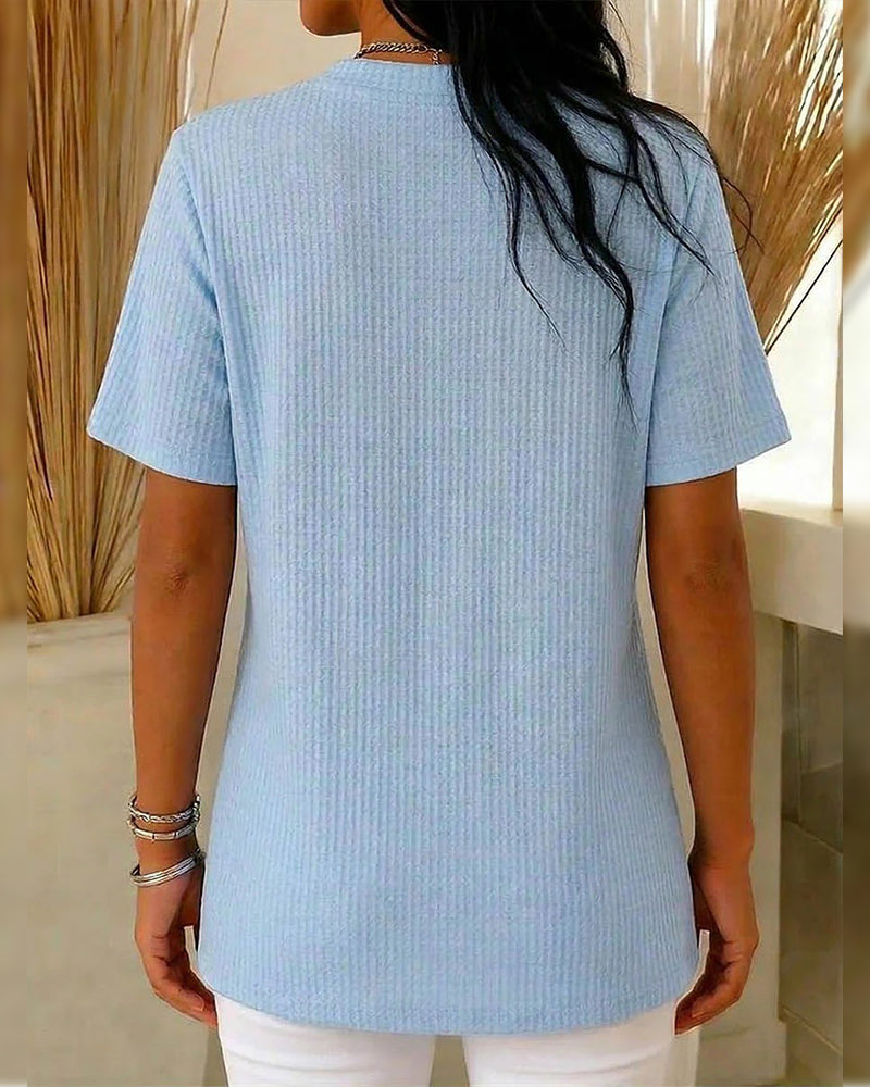 T-Shirt Våffla Henley Kort Ärm