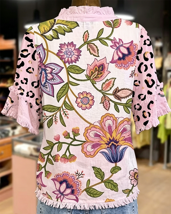 Blus V-Hals Kontrast Tryck