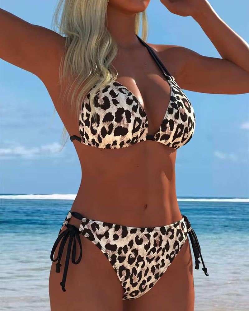 Bikini Leopard Tryck Halterneck Band