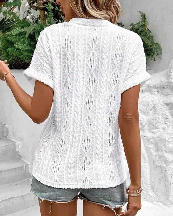 Blus V-Ringad Enfärgad Ihålig Andningsbar