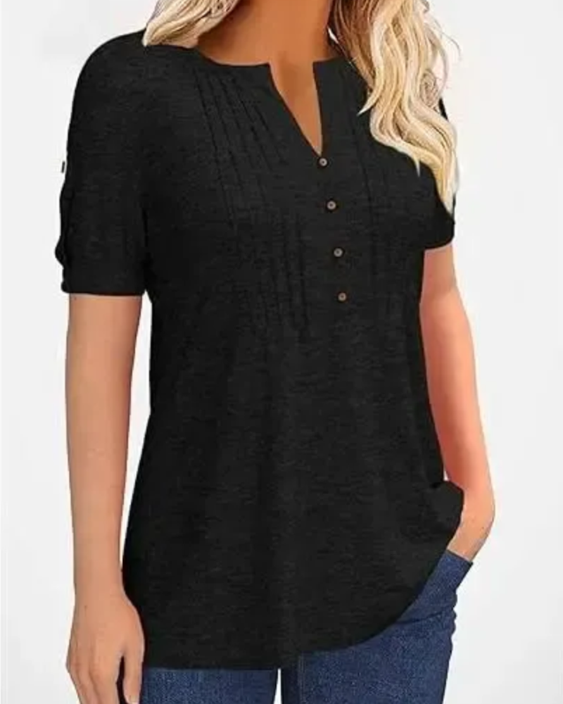 T-Shirt Veckad Henley Kort Ärm