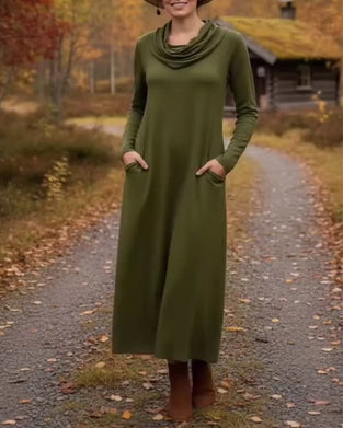 Klänning avslappnad enkel enfärgad ficka