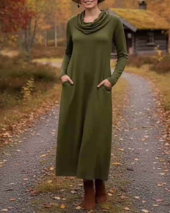 Klänning avslappnad enkel enfärgad ficka