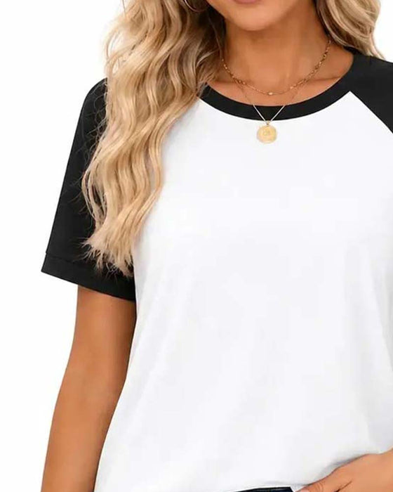 T-Shirt Rundhalsad Färgblock Raglan Ärm