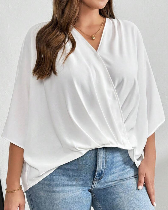 Blus V-Hals Kors Oregelbunden Solid